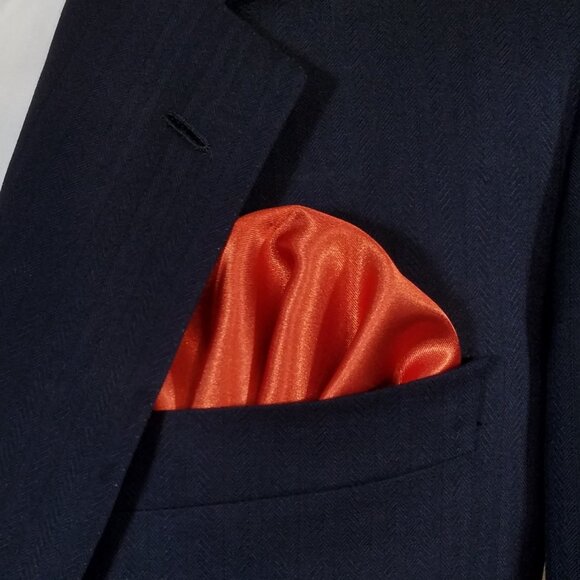 New - Men's Copper Orange Satin Pre-Folded Pocket Square Insert - Picture 2 of 5